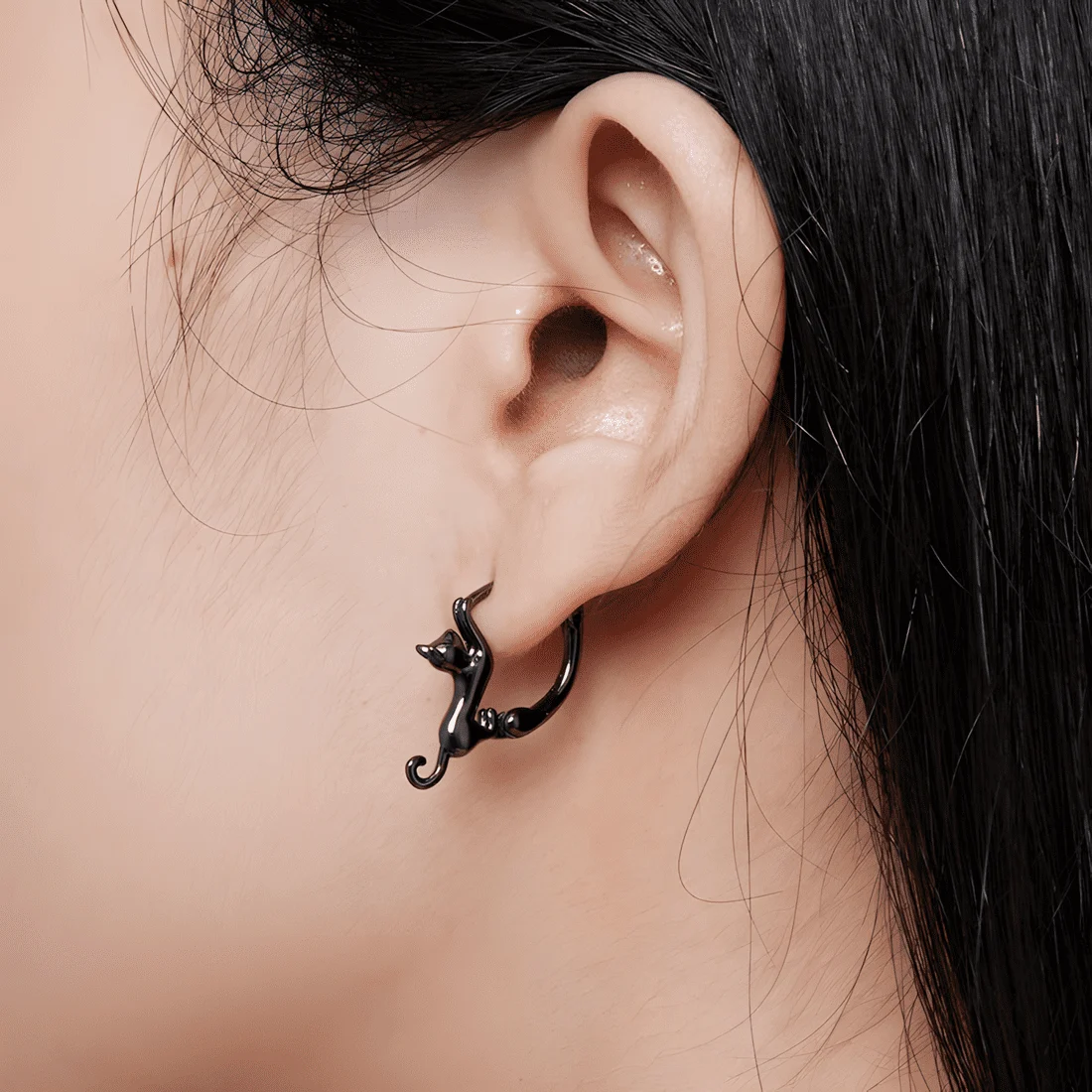 Pendientes de Aro Gato Juguetón <myexti><span>Plata de Ley 925, chapada en negro</span></myexti> - Imagen 2