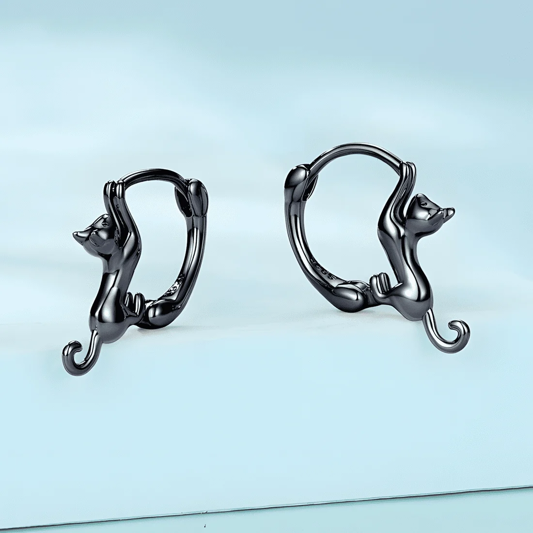 Pendientes de Aro Gato Juguetón <myexti><span>Plata de Ley 925, chapada en negro</span></myexti> - Imagen 3