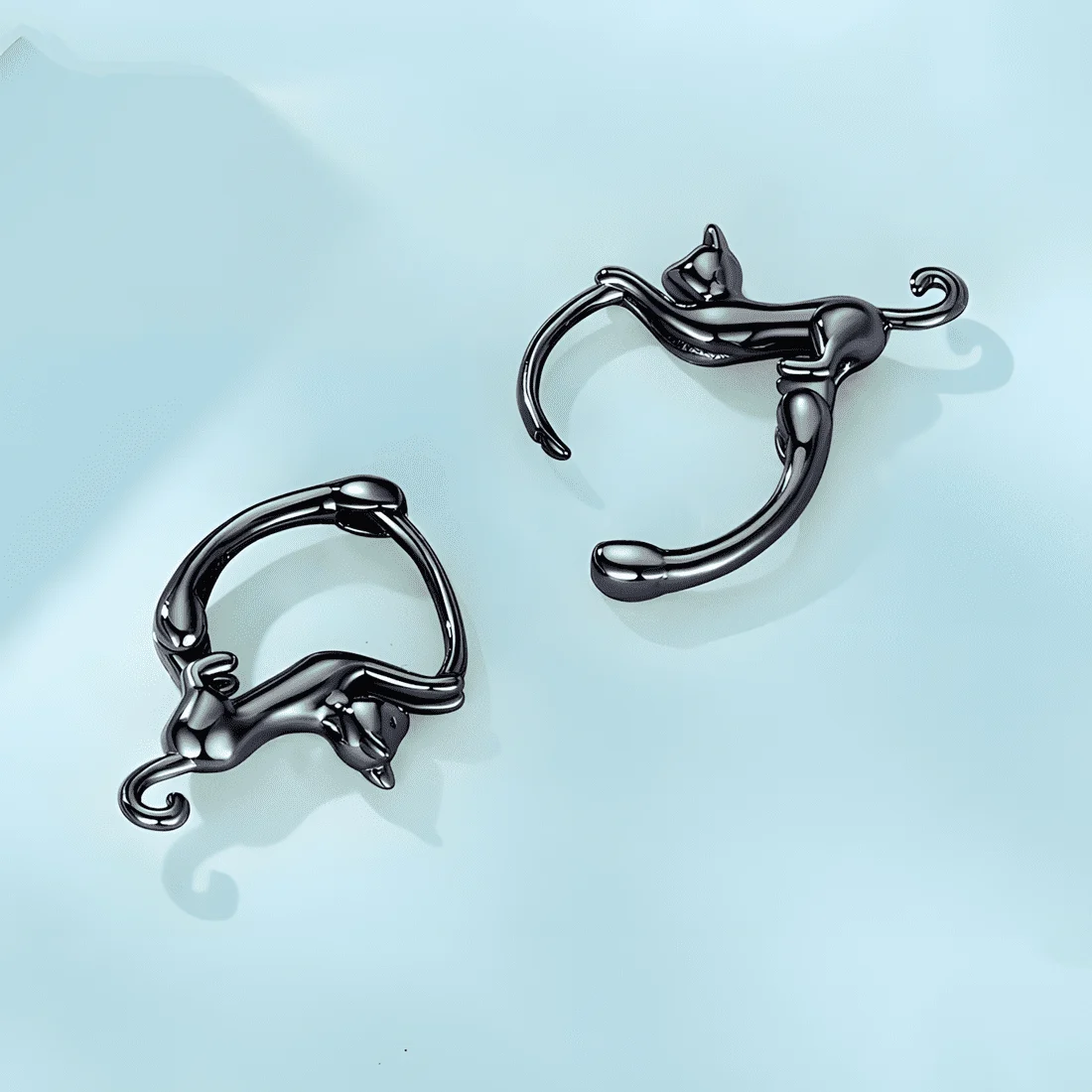 Pendientes de Aro Gato Juguetón <myexti><span>Plata de Ley 925, chapada en negro</span></myexti> - Imagen 4