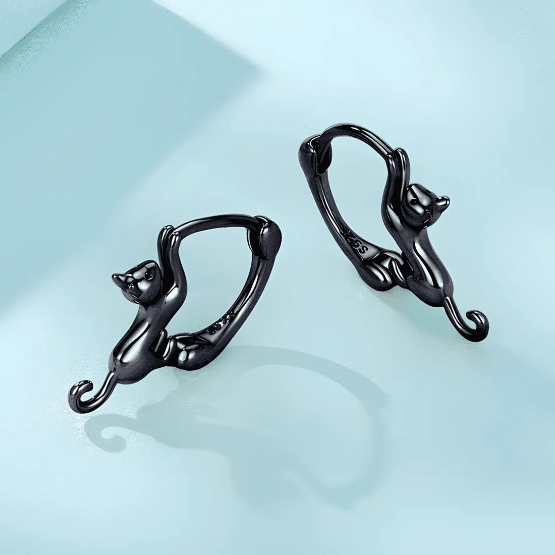 Pendientes de Aro Gato Juguetón <myexti><span>Plata de Ley 925, chapada en negro</span></myexti> - Imagen 5