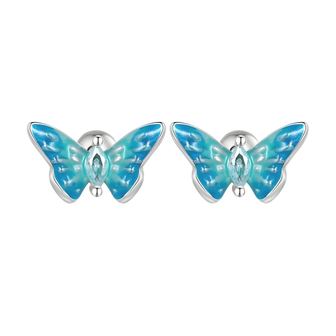 Pendientes de Botón Mariposa Azul <myexti><span>Plata de Ley 925, chapada en oro blanco, esmaltado a mano, con circonitas azul claro</span></myexti>