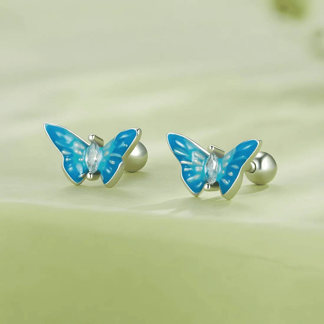 Pendientes de Botón Mariposa Azul <myexti><span>Plata de Ley 925, chapada en oro blanco, esmaltado a mano, con circonitas azul claro</span></myexti> - Imagen 3
