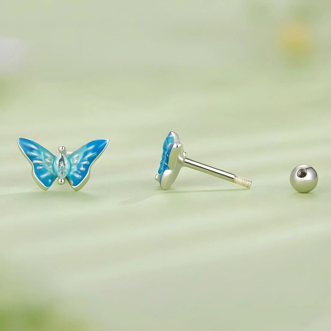 Pendientes de Botón Mariposa Azul <myexti><span>Plata de Ley 925, chapada en oro blanco, esmaltado a mano, con circonitas azul claro</span></myexti> - Imagen 4