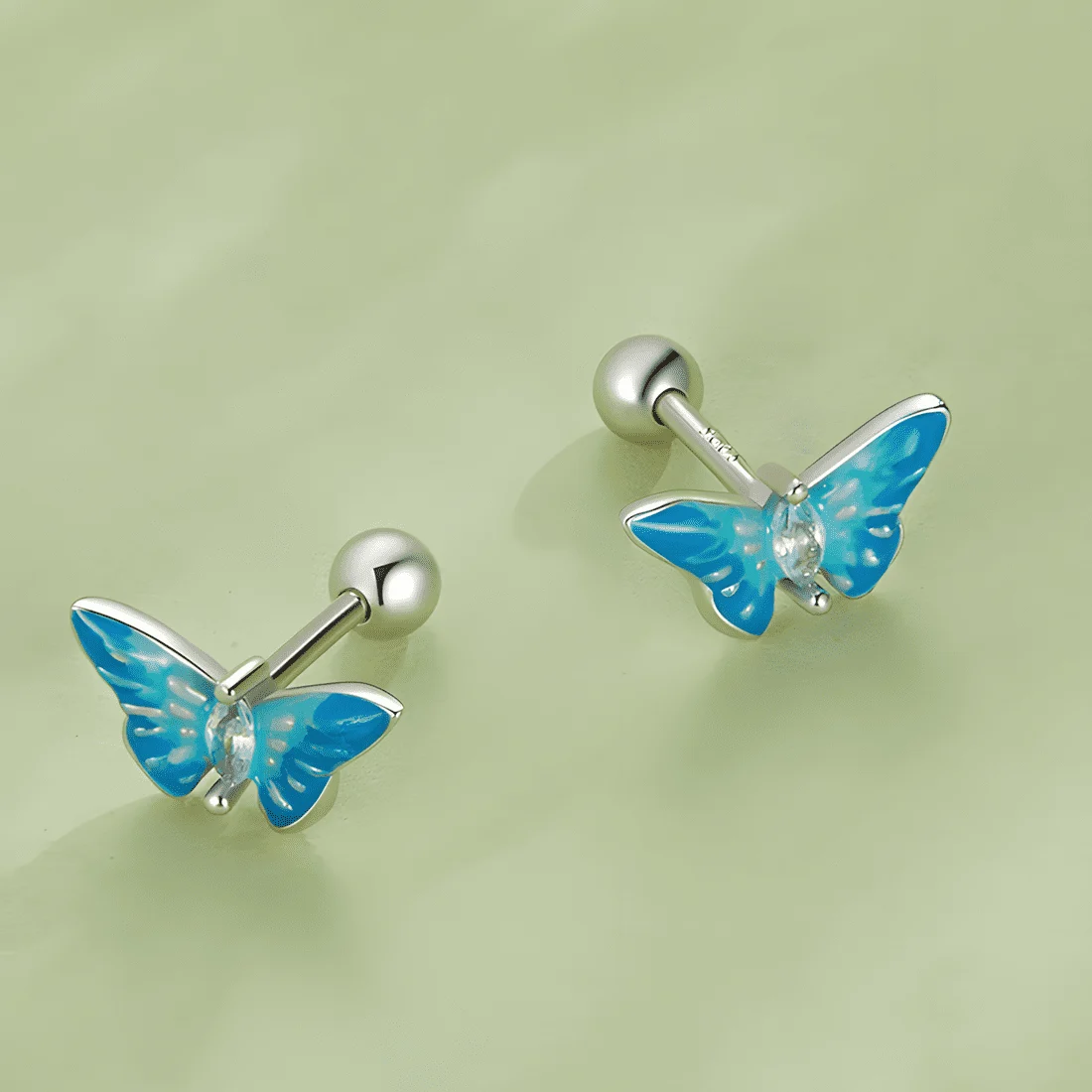 Pendientes de Botón Mariposa Azul <myexti><span>Plata de Ley 925, chapada en oro blanco, esmaltado a mano, con circonitas azul claro</span></myexti> - Imagen 5