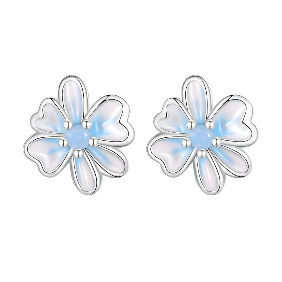 Pendientes de Botón Flores <myexti><span>en Plata de Ley 925, chapada en oro blanco y esmaltada a mano</span></myexti>