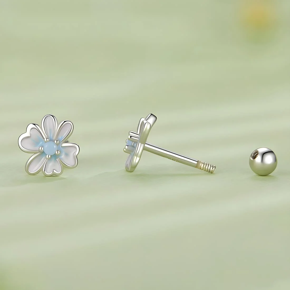 Pendientes de Botón Flores <myexti><span>en Plata de Ley 925, chapada en oro blanco y esmaltada a mano</span></myexti> - Imagen 3