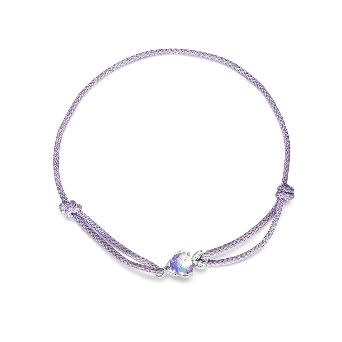 Pulsera Pez Púrpura <myexti><span>Plata de Ley 925, chapada en oro blanco, con circonitas, ópalo y cuerda marinera púrpura - longitud ajustable</span></myexti>