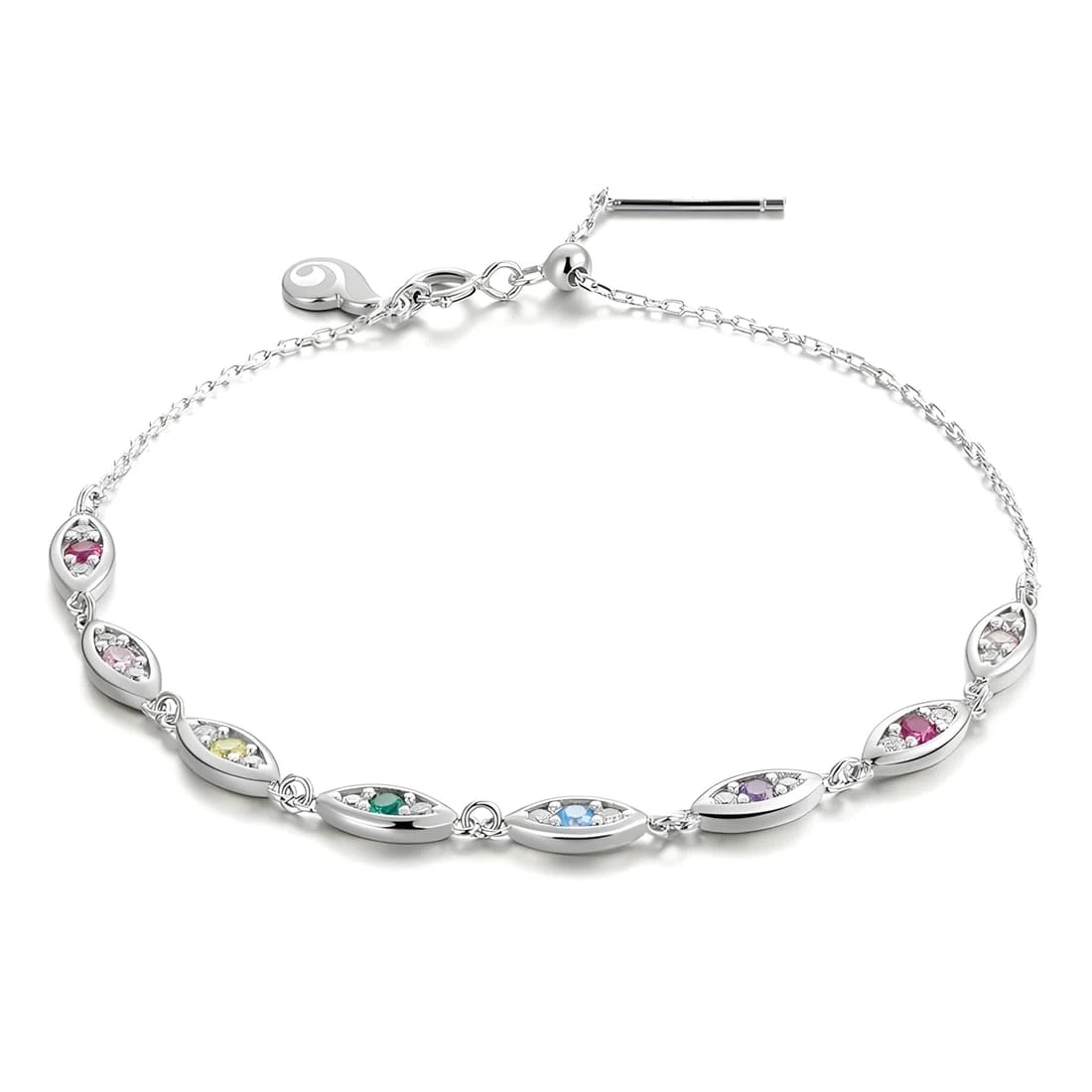 Pulsera Ojos Protectores <myexti><span>Plata de Ley 925, chapada en oro blanco, con circonitas de colores y longitud ajustable</span></myexti>