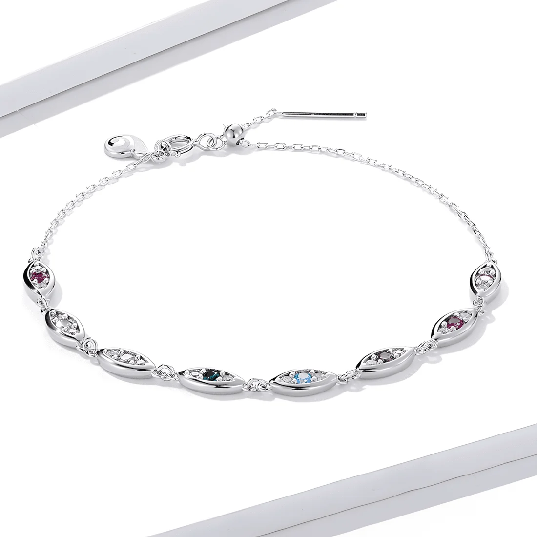 Pulsera Ojos Protectores <myexti><span>Plata de Ley 925, chapada en oro blanco, con circonitas de colores y longitud ajustable</span></myexti> - Imagen 3