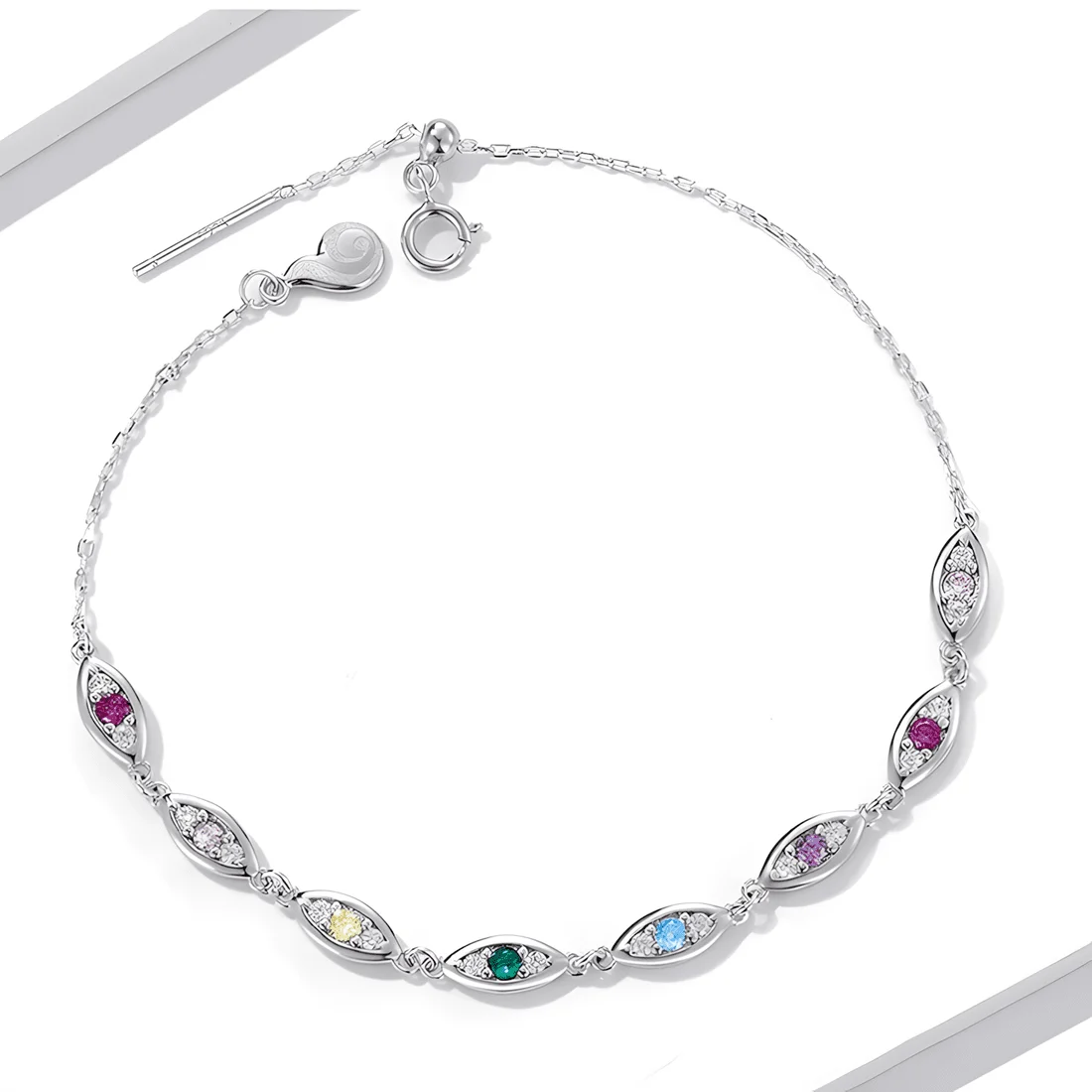 Pulsera Ojos Protectores <myexti><span>Plata de Ley 925, chapada en oro blanco, con circonitas de colores y longitud ajustable</span></myexti> - Imagen 4