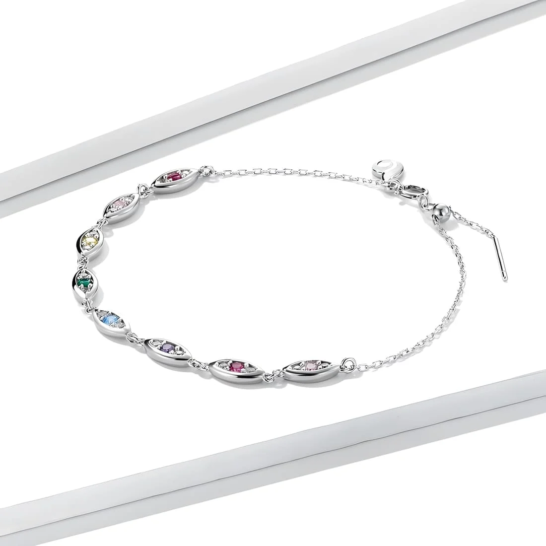 Pulsera Ojos Protectores <myexti><span>Plata de Ley 925, chapada en oro blanco, con circonitas de colores y longitud ajustable</span></myexti> - Imagen 5