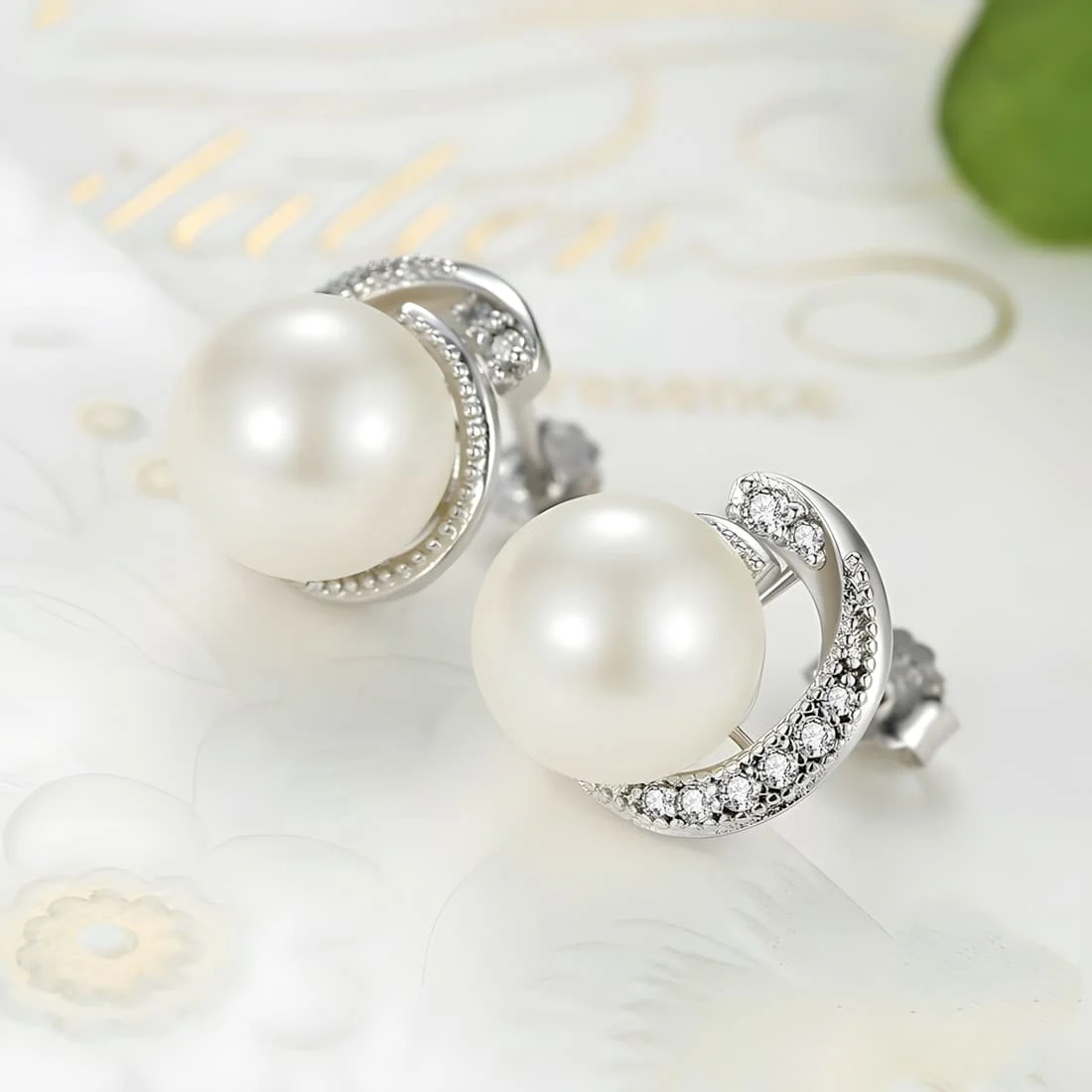 Pendientes de Perlas <myexti><span>Plata de Ley 925, chapada en oro blanco, con perlas naturales y circonitas</span></myexti> - Imagen 3
