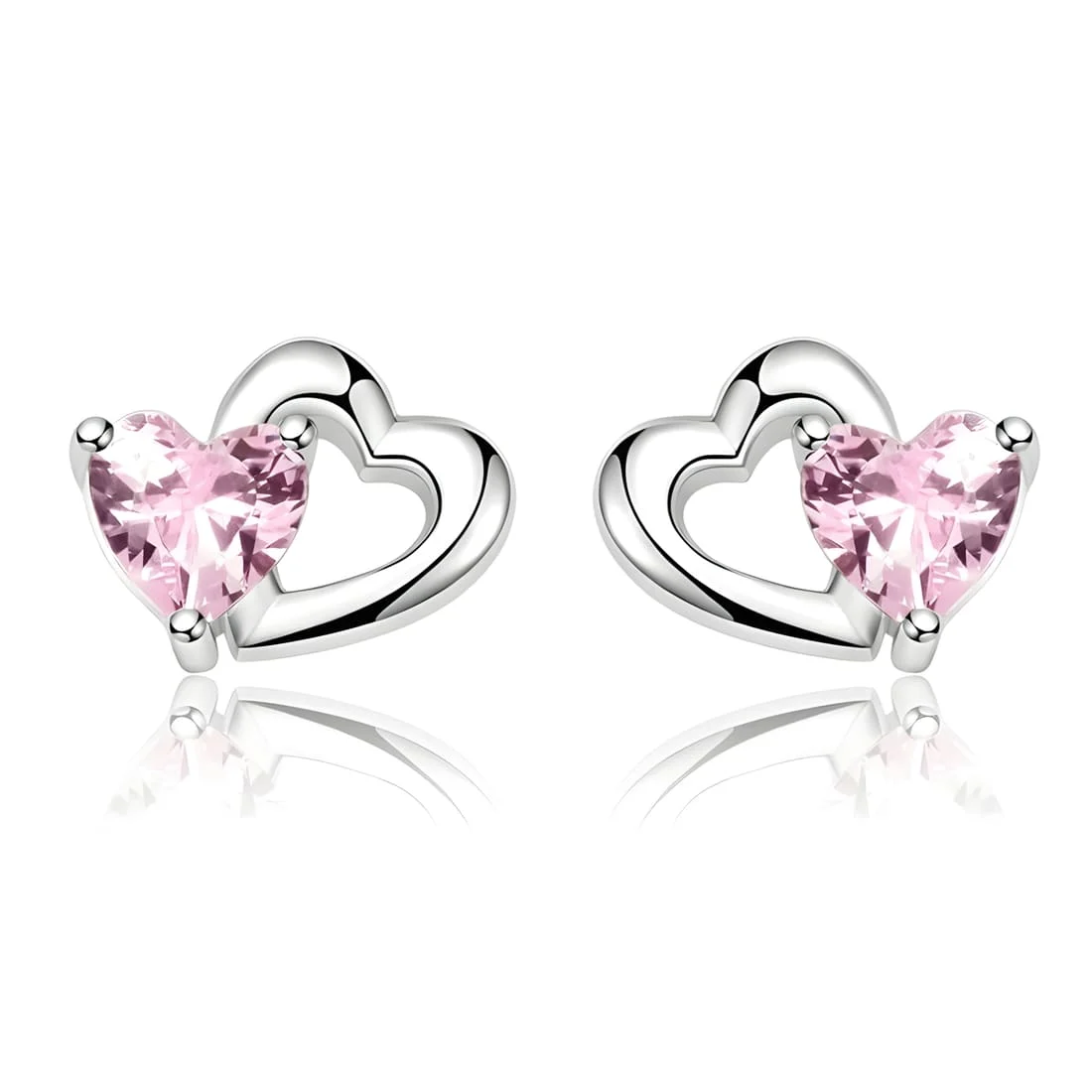 Pendientes de Botón Corazón Rosa <myexti><span>Plata de Ley 925, chapada en oro blanco, con circonitas en forma de corazón rosa</span></myexti>