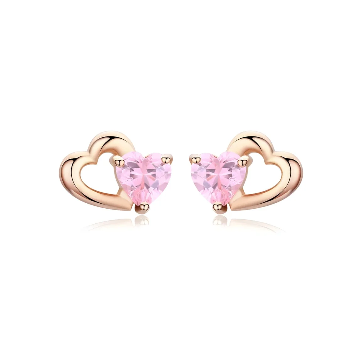 Pendientes de Botón Corazón Rosa <myexti><span>Plata de Ley 925, chapada en oro rosa, con circonitas en forma de corazón rosa</span></myexti>