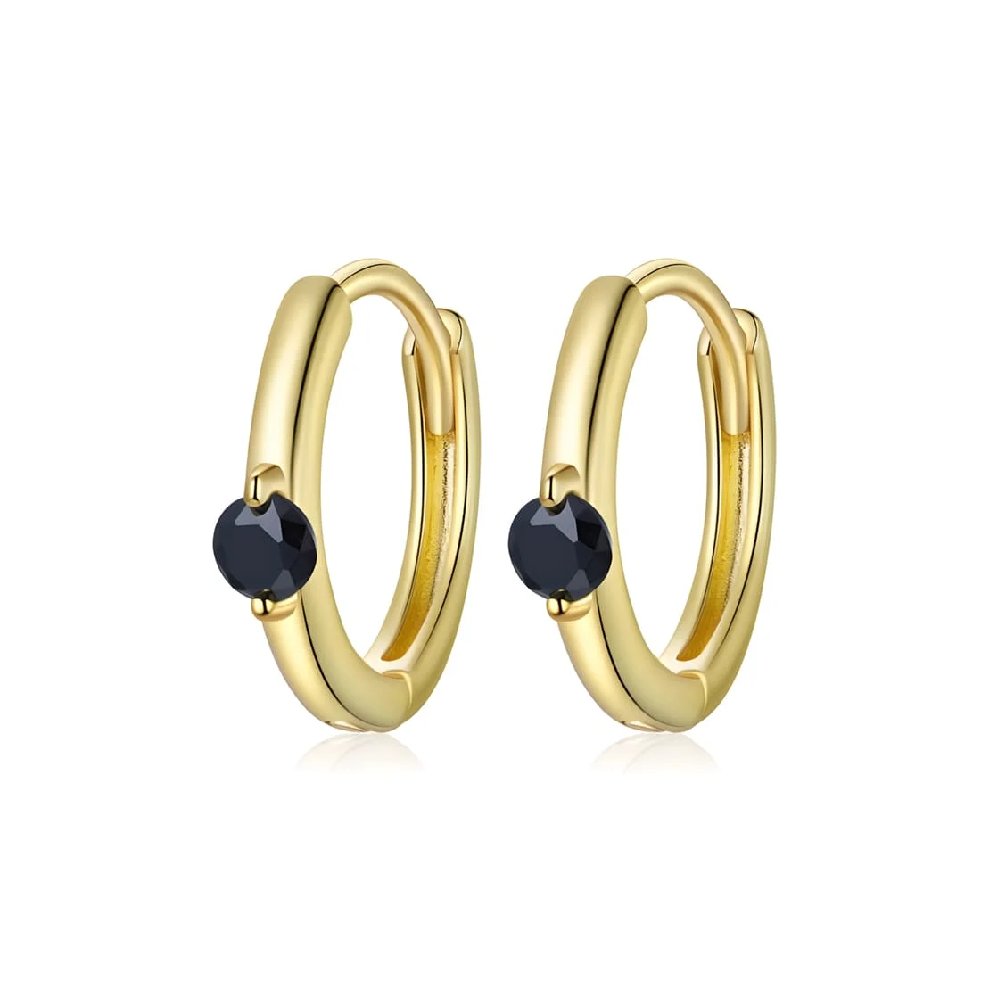 Pendientes de Aro con Solitario <myexti><span>Plata de Ley 925, chapada en oro amarillo, con circonitas negras</span></myexti>