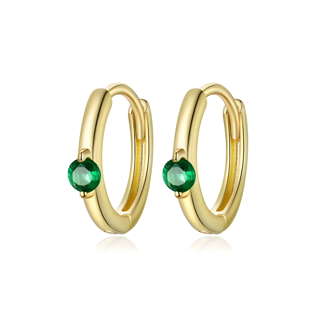 Pendientes de Aro con Solitario <myexti><span>Plata de Ley 925, chapada en oro amarillo, con circonitas verdes</span></myexti>