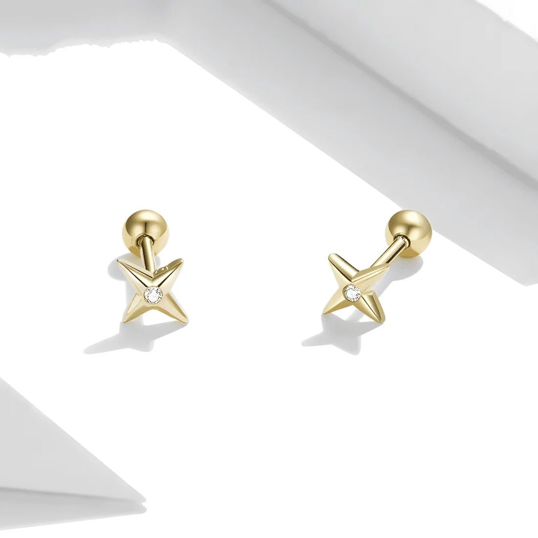 Pendientes de Botón con Estrellas Pequeñas <myexti><span>Plata de Ley 925, chapada en oro amarillo, con circonitas</span></myexti> - Imagen 3