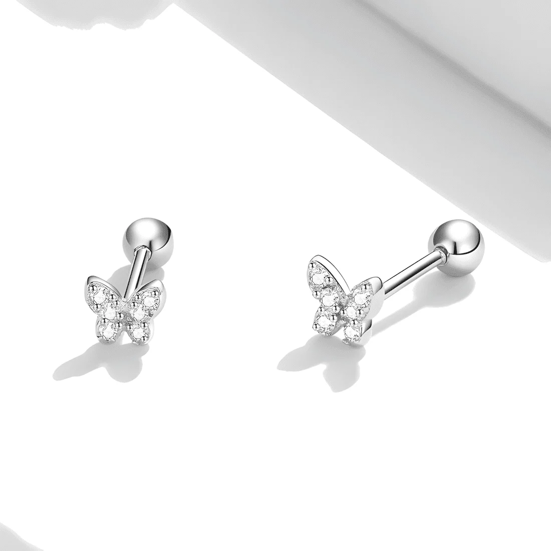 Pendientes de Botón Mariposas <myexti><span>Plata de Ley 925, chapada en oro blanco, con circonitas</span></myexti> - Imagen 3