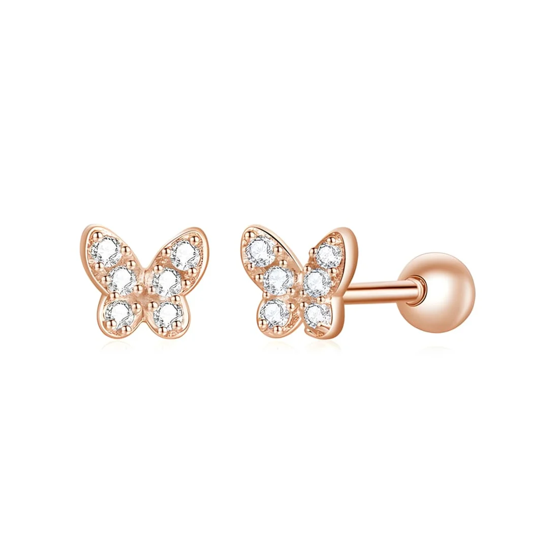 Pendientes de Botón Mariposas <myexti><span>Plata de Ley 925, chapada en oro rosa, con circonitas</span></myexti>