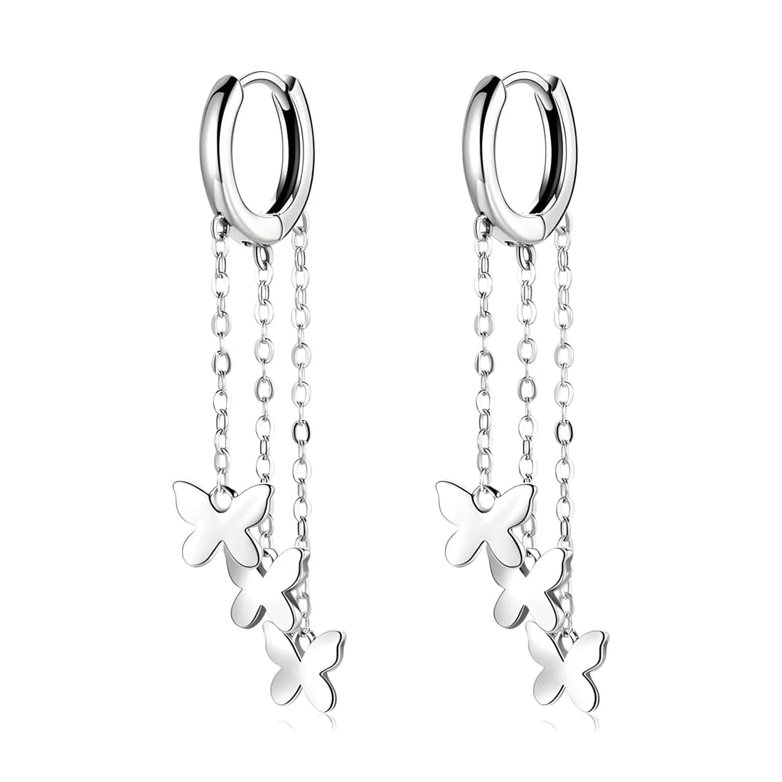 Pendientes Colgantes de Mariposas <myexti><span>Plata de Ley 925, chapada en oro blanco, con diseño de cadena delicada</span></myexti>