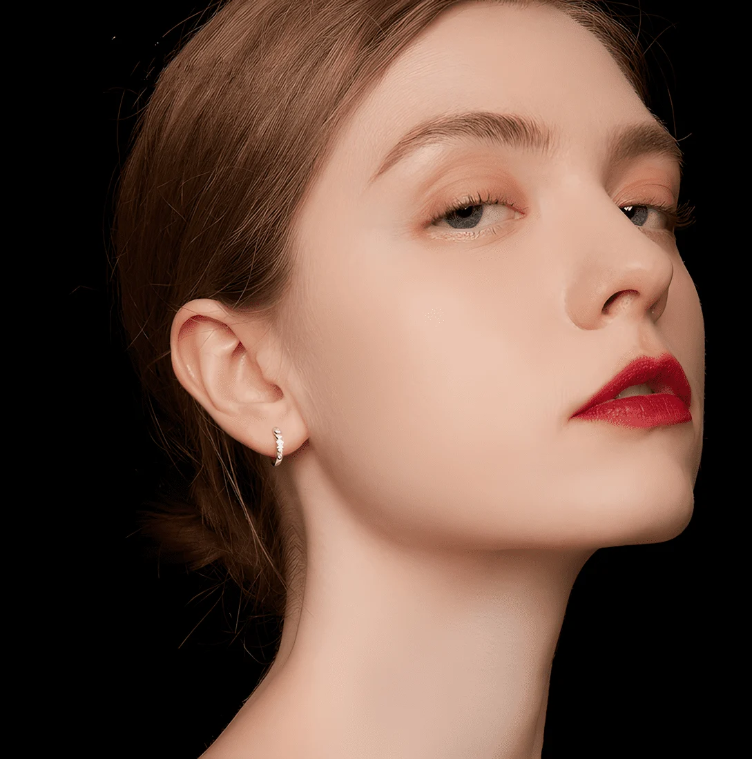 Pendientes de Aro con Corazones Brillantes <myexti><span>Plata de Ley 925, chapada en oro blanco, con circonitas</span></myexti> - Imagen 2