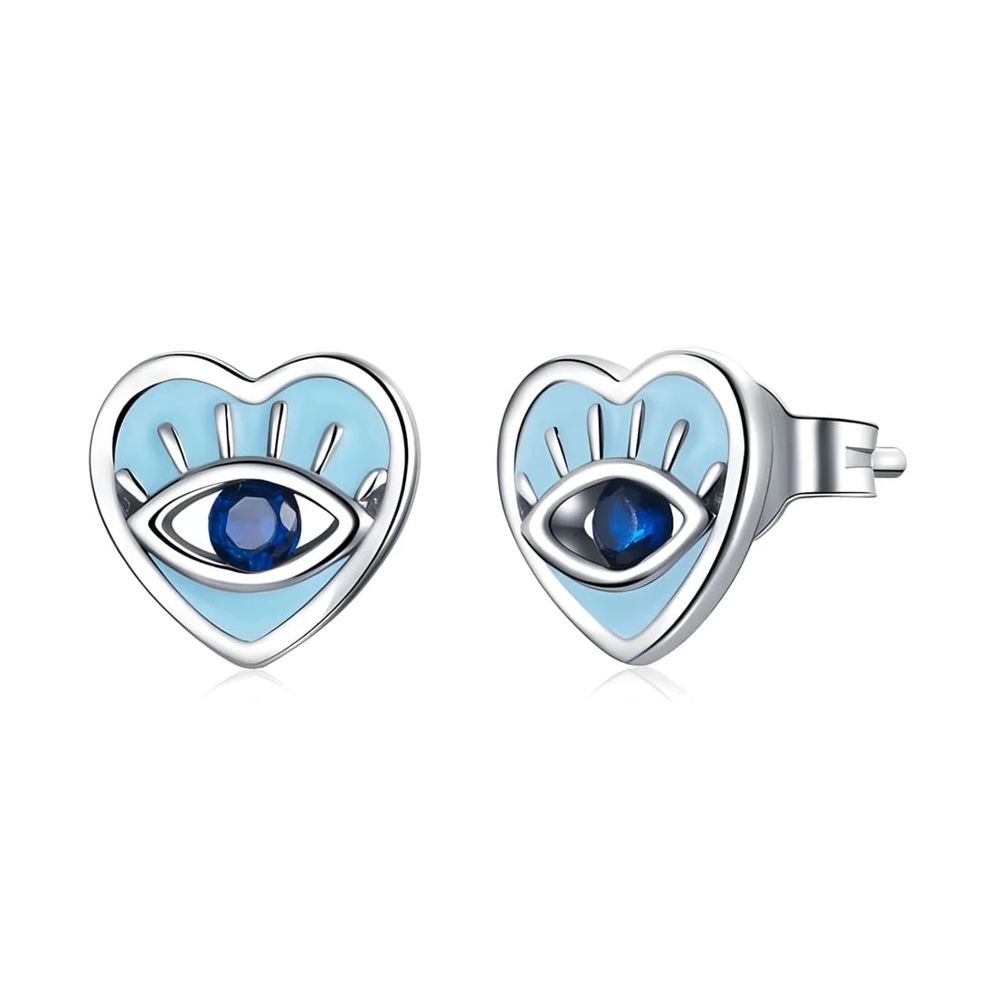 Pendientes de Corazones Ojo del Diablo <myexti><span>Plata de Ley 925, chapada en oro blanco, con esmalte azul claro y circonitas azules</span></myexti>