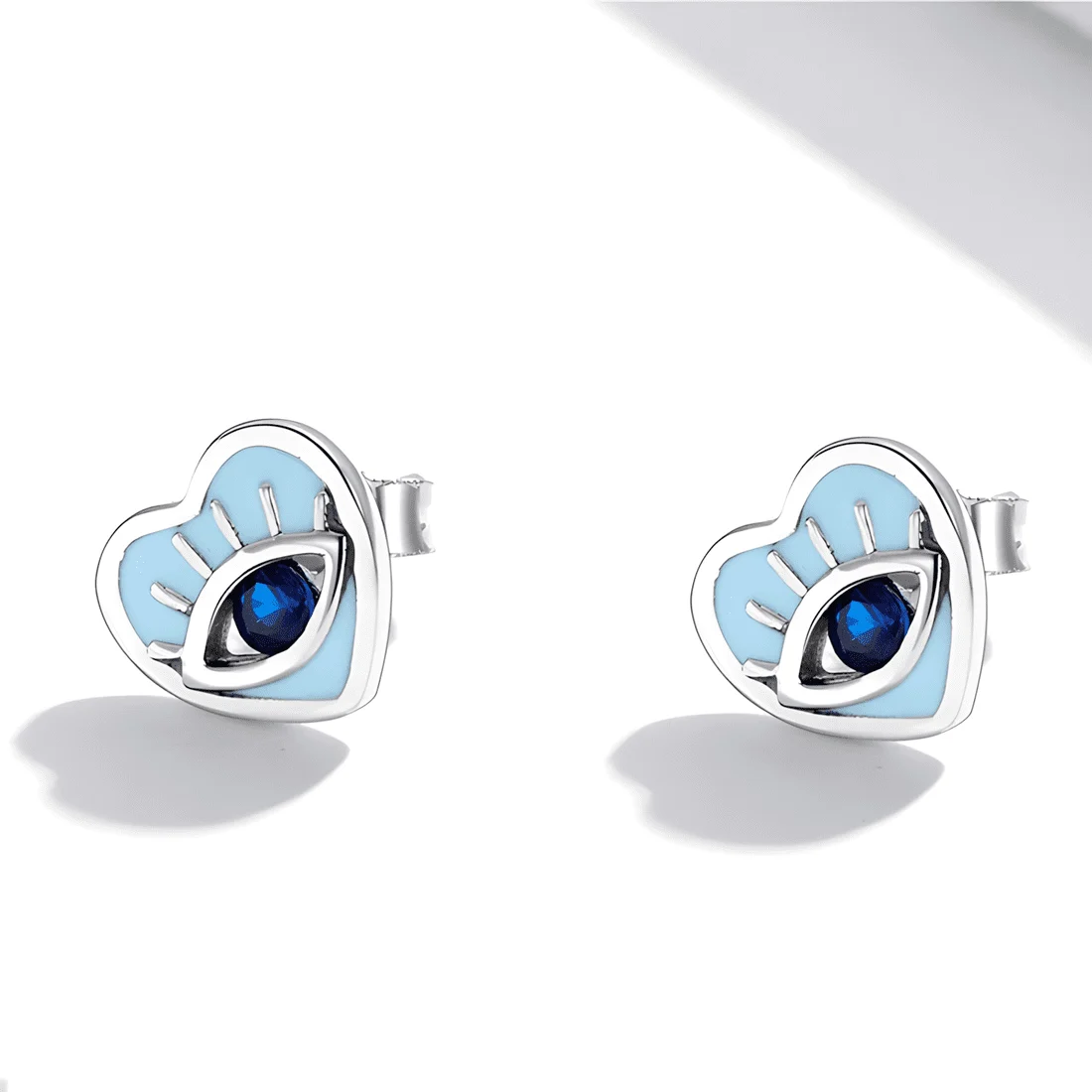 Pendientes de Corazones Ojo del Diablo <myexti><span>Plata de Ley 925, chapada en oro blanco, con esmalte azul claro y circonitas azules</span></myexti> - Imagen 3