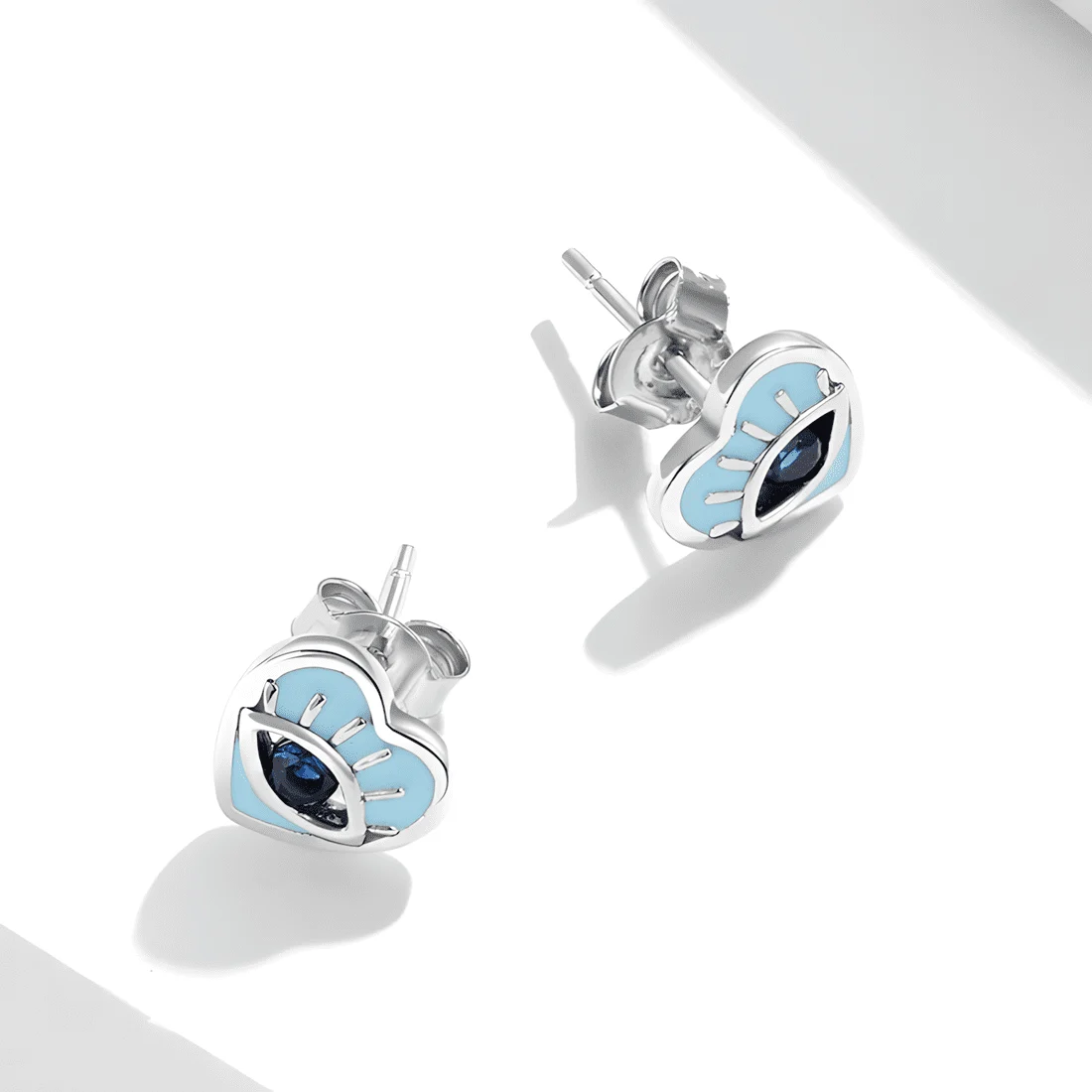 Pendientes de Corazones Ojo del Diablo <myexti><span>Plata de Ley 925, chapada en oro blanco, con esmalte azul claro y circonitas azules</span></myexti> - Imagen 5
