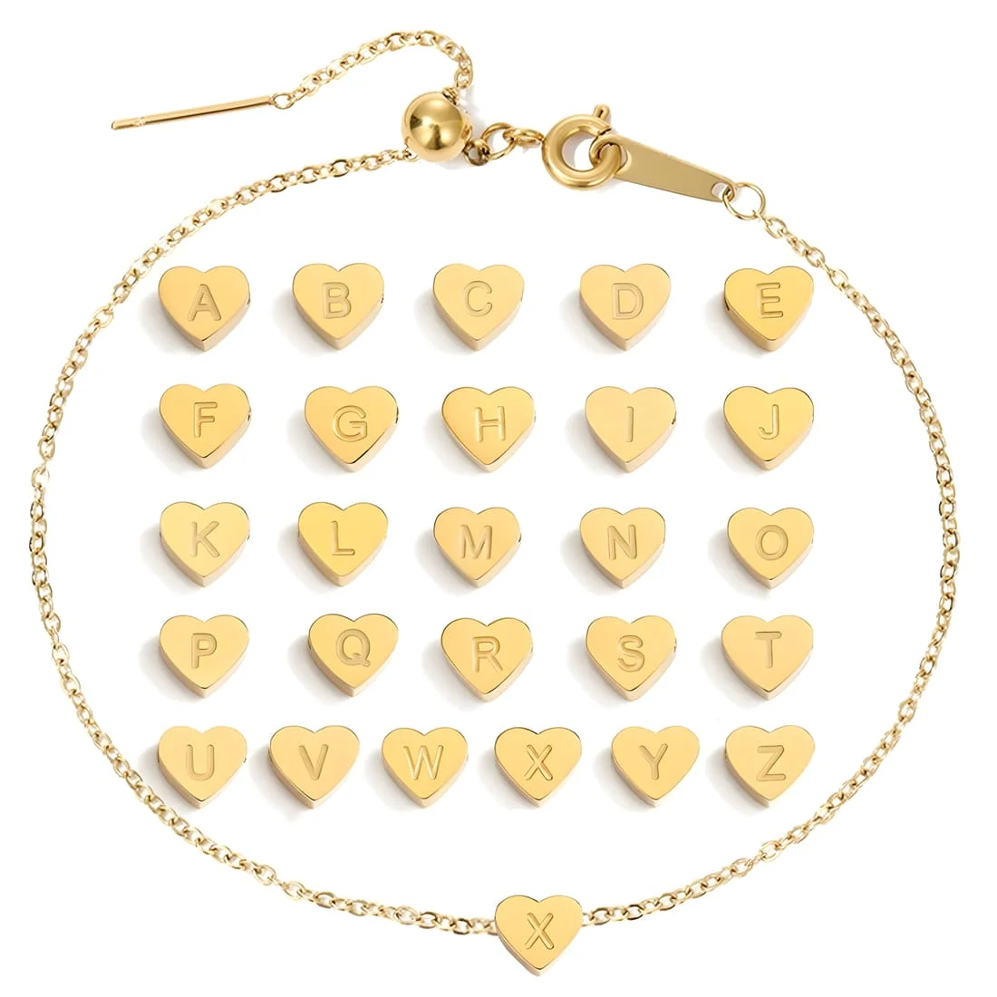 Pulsera de Corazón con Letra Inicial <myexti><span>Acero inoxidable, chapada en oro amarillo o oro blanco, con longitud ajustable</span></myexti> - Imagen 2