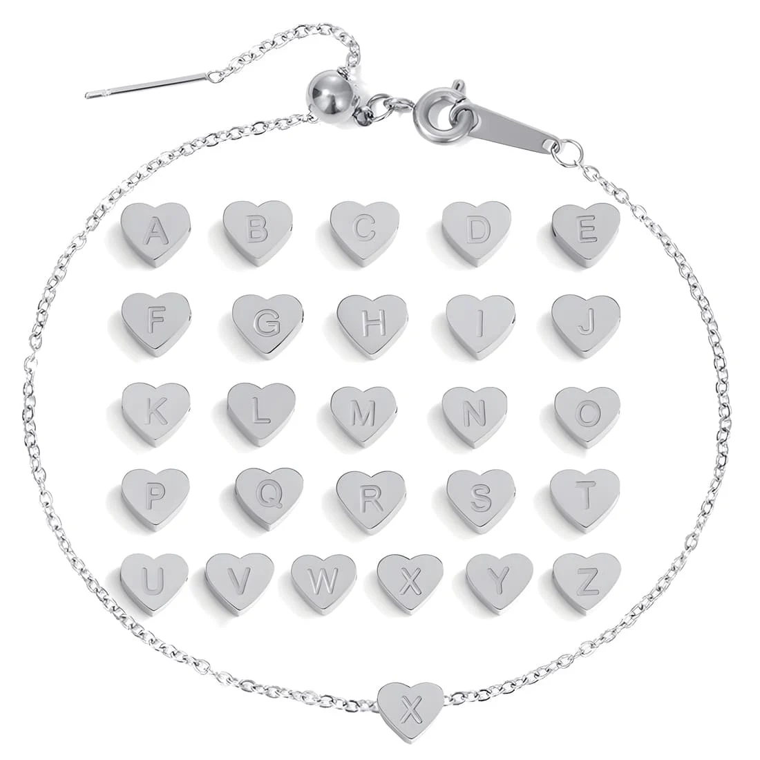 Pulsera de Corazón con Letra Inicial <myexti><span>Acero inoxidable, chapada en oro amarillo o oro blanco, con longitud ajustable</span></myexti> - Imagen 3