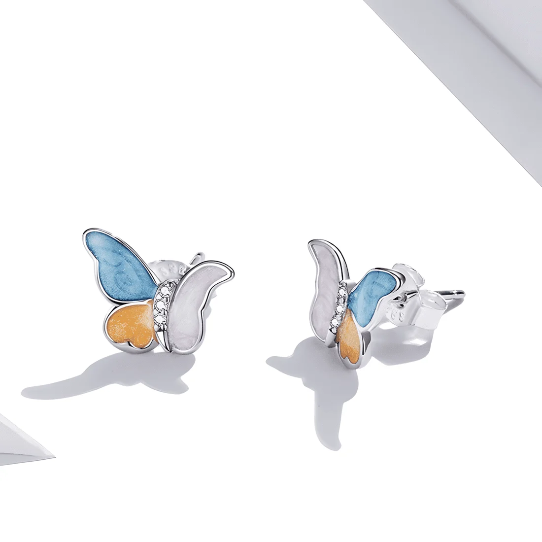 Pendientes de Mariposas <myexti><span>Plata de Ley 925, chapada en oro blanco, esmaltados a mano, con circonitas</span></myexti> - Imagen 4