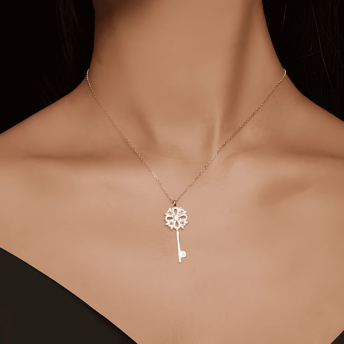 Collar Llave Brillante <myexti><span>Plata de Ley 925, chapada en oro blanco, con circonitas</span></myexti> - Imagen 3