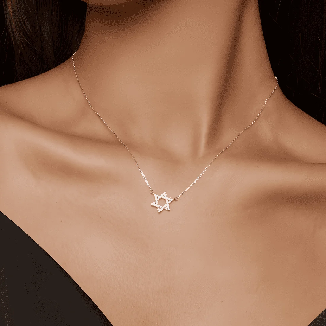 Collar Estrella de David <myexti><span>Plata de Ley 925, chapada en oro blanco, con circonitas</span></myexti> - Imagen 3