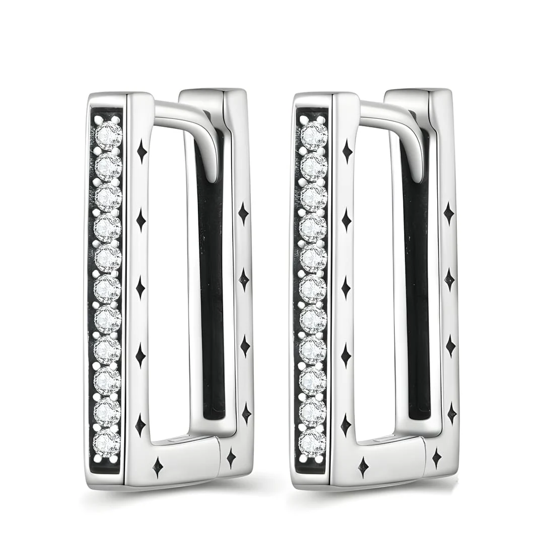 Pendientes de Aro Rectangular Brillantes <myexti><span>Plata de Ley 925, chapada en oro blanco, con circonitas</span></myexti>