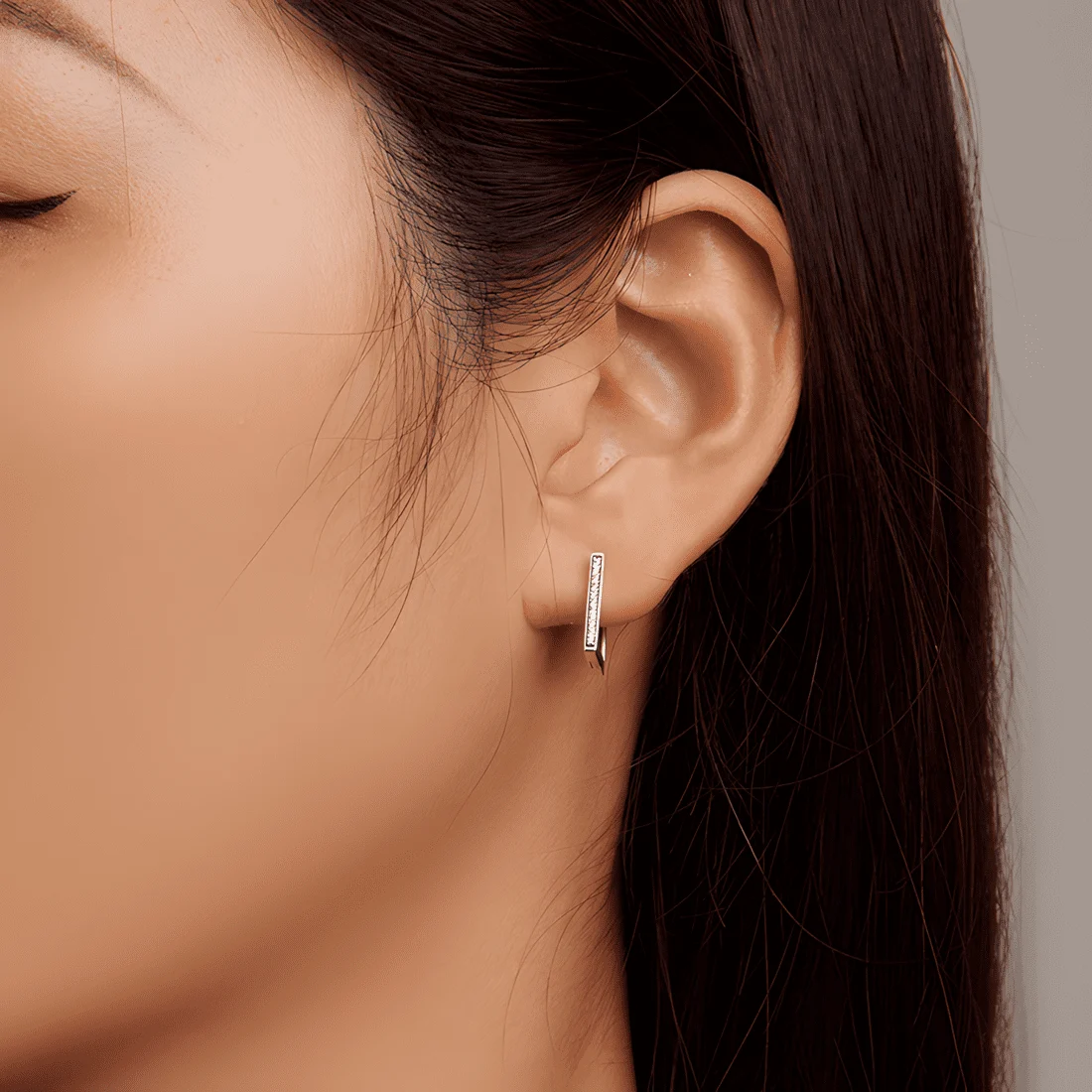 Pendientes de Aro Rectangular Brillantes <myexti><span>Plata de Ley 925, chapada en oro blanco, con circonitas</span></myexti> - Imagen 2