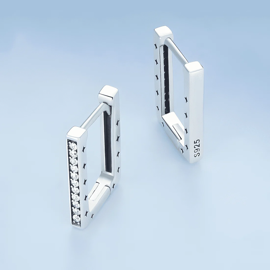 Pendientes de Aro Rectangular Brillantes <myexti><span>Plata de Ley 925, chapada en oro blanco, con circonitas</span></myexti> - Imagen 4