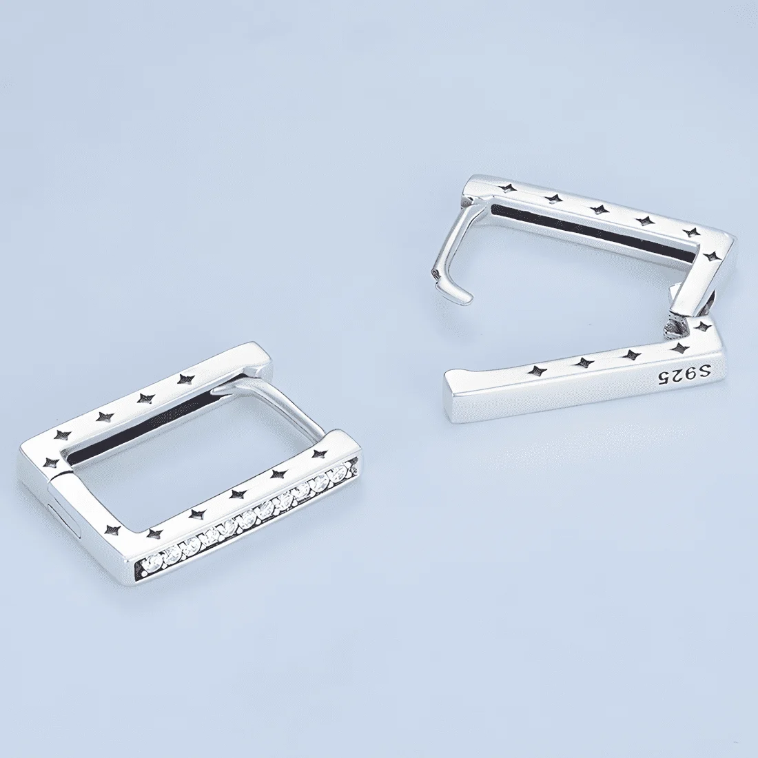 Pendientes de Aro Rectangular Brillantes <myexti><span>Plata de Ley 925, chapada en oro blanco, con circonitas</span></myexti> - Imagen 5