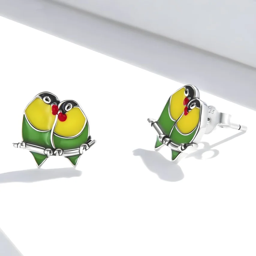 Pendientes de Loros Enamorados <myexti><span>Plata de Ley 925, chapada en oro blanco, esmaltados a mano</span></myexti> - Imagen 4