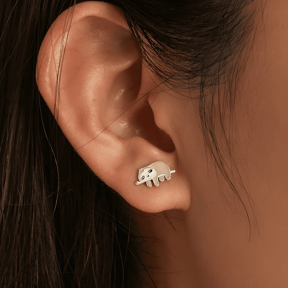 Pendientes de Perezoso Durmiente <myexti><span>Plata de Ley 925, chapada en oro blanco, esmaltados a mano</span></myexti> - Imagen 2