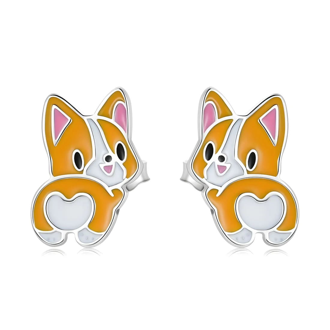 Pendientes de Zorros <myexti><span>Plata de Ley 925, chapada en oro blanco, esmaltados en naranja y blanco</span></myexti>