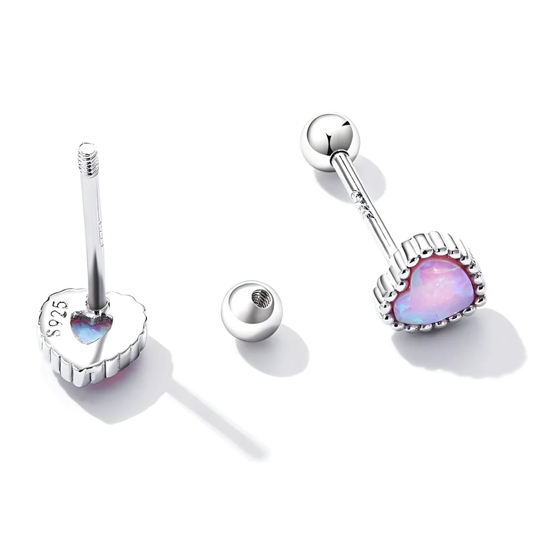 Pendientes de Corazones con Ópalo <myexti><span>Plata de Ley 925, chapada en oro blanco, con corazones de ópalo rosa</span></myexti> - Imagen 4