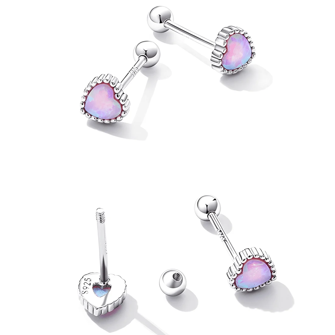 Pendientes de Corazones con Ópalo <myexti><span>Plata de Ley 925, chapada en oro blanco, con corazones de ópalo rosa</span></myexti> - Imagen 5