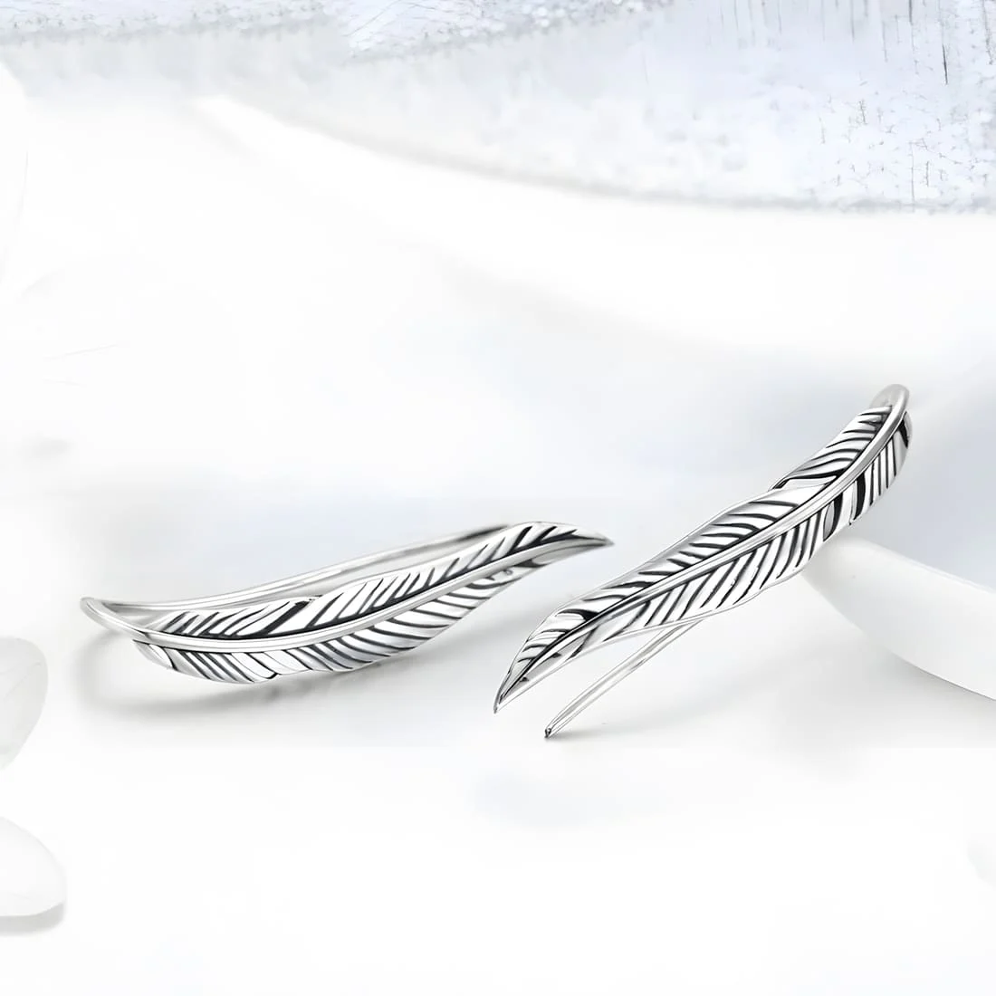 Pendientes de Botón Plumas <myexti><span>Plata de Ley 925, chapada en oro blanco</span></myexti> - Imagen 3