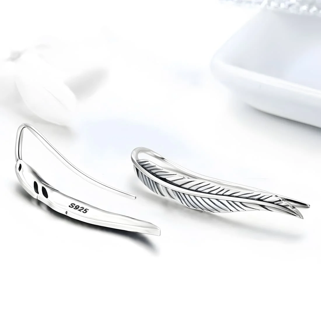 Pendientes de Botón Plumas <myexti><span>Plata de Ley 925, chapada en oro blanco</span></myexti> - Imagen 4