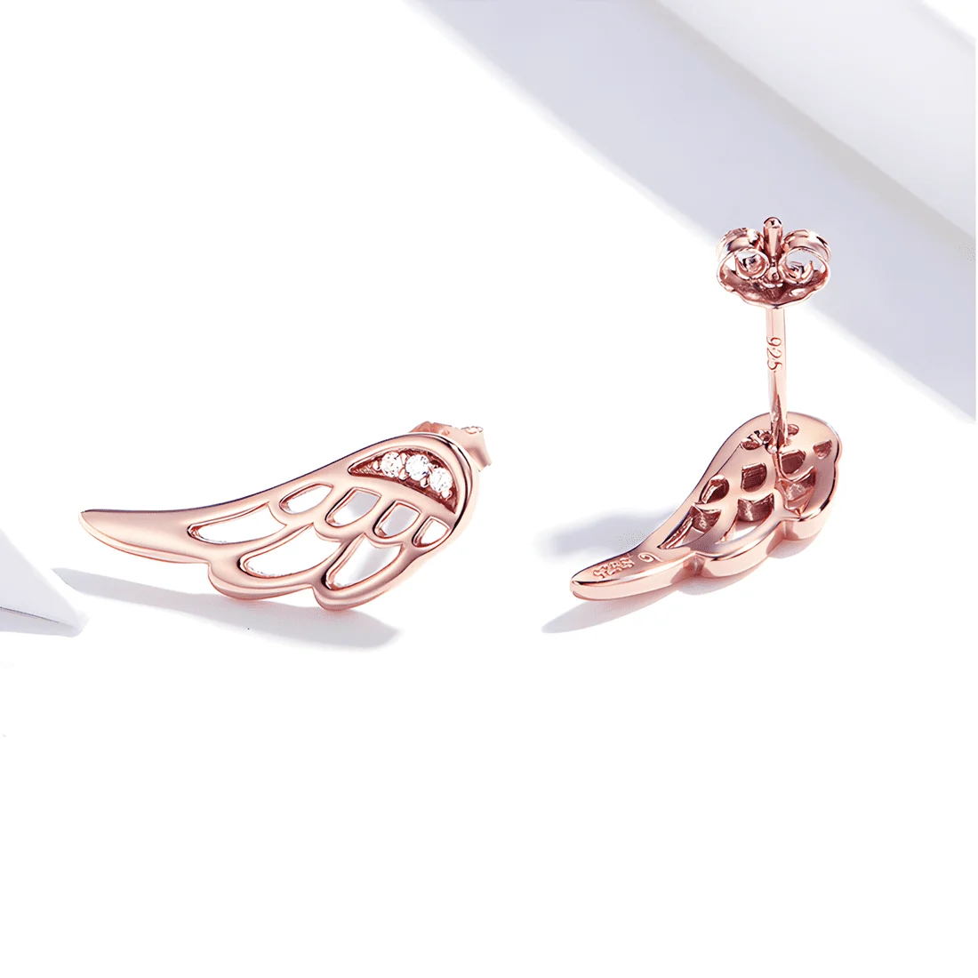 Pendientes de Botón con Alas <myexti><span>Plata de Ley 925, chapada en oro rosa, con circonitas</span></myexti> - Imagen 4