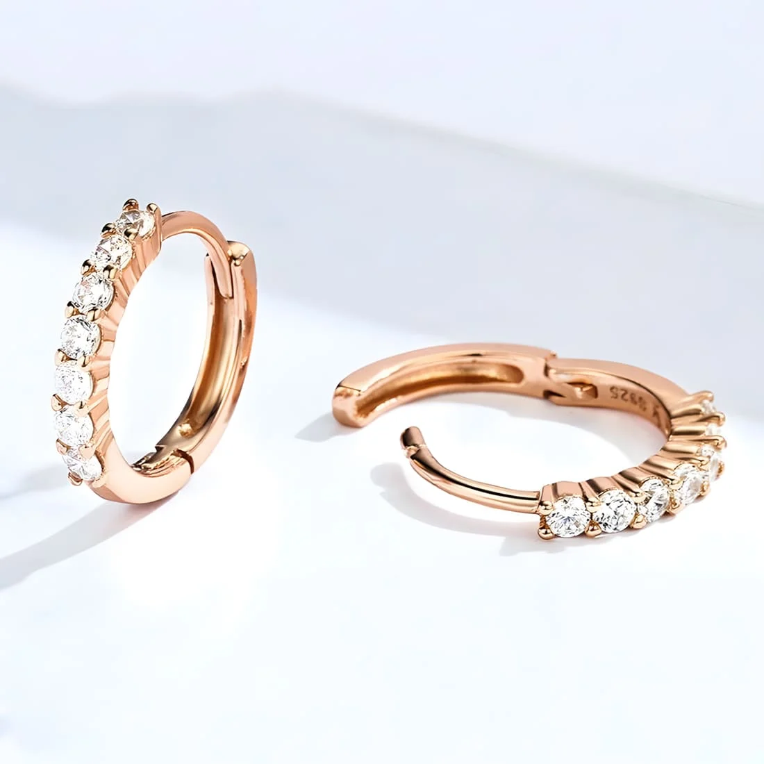 Pendientes de Aro Brillantes <myexti><span>Plata de Ley 925, chapada en oro rosa, con circonitas</span></myexti> - Imagen 5