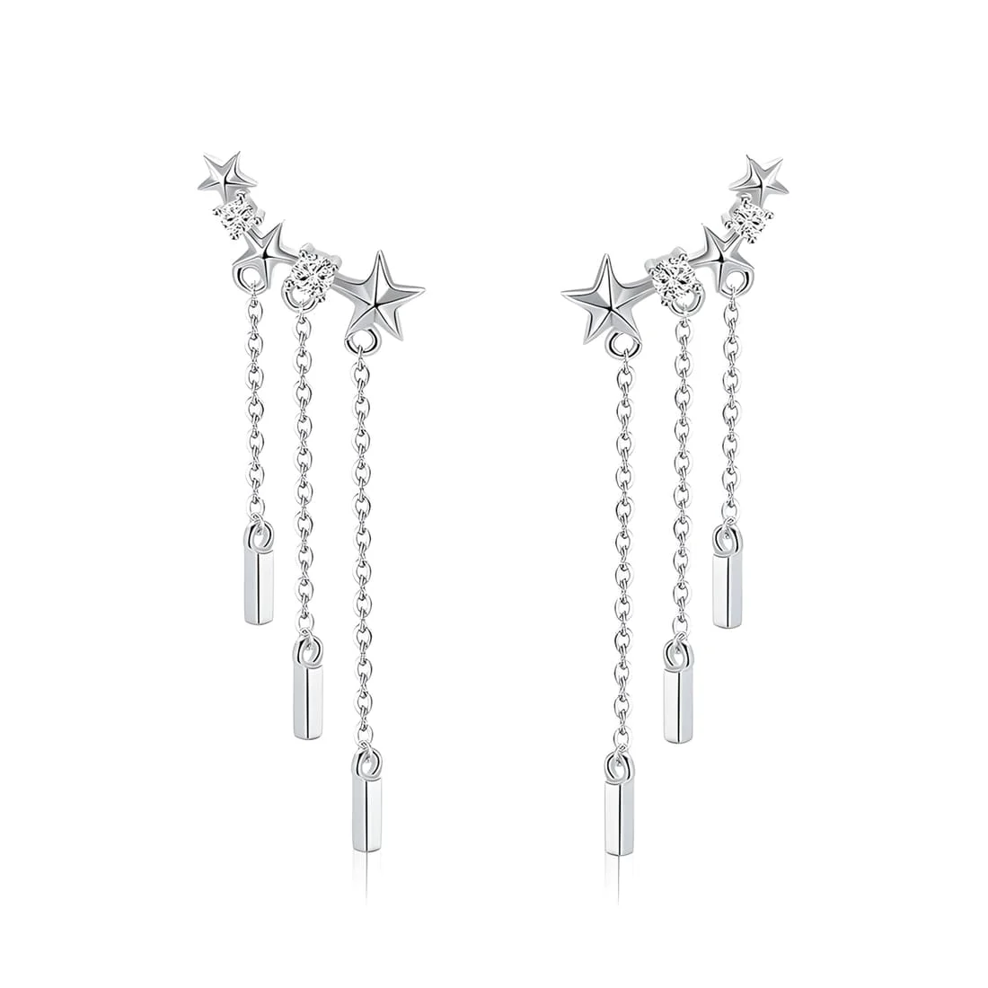 Pendientes Colgantes de Estrellas <myexti><span>Plata de Ley 925, chapada en oro blanco, con circonitas</span></myexti>