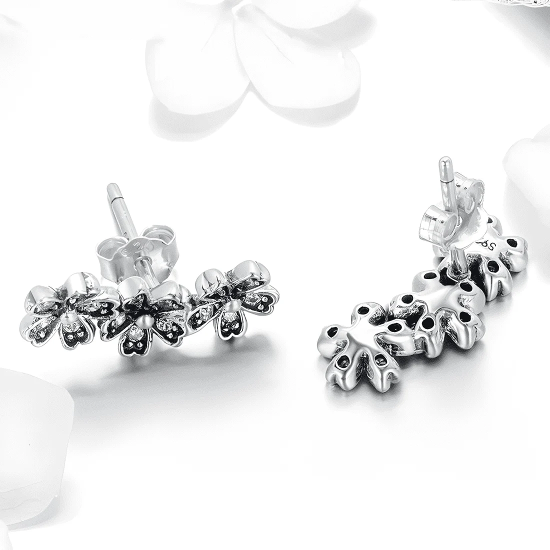 Pendientes de Botón con Flores <myexti><span>Plata de Ley 925, chapada en oro blanco, con circonitas</span></myexti> - Imagen 4