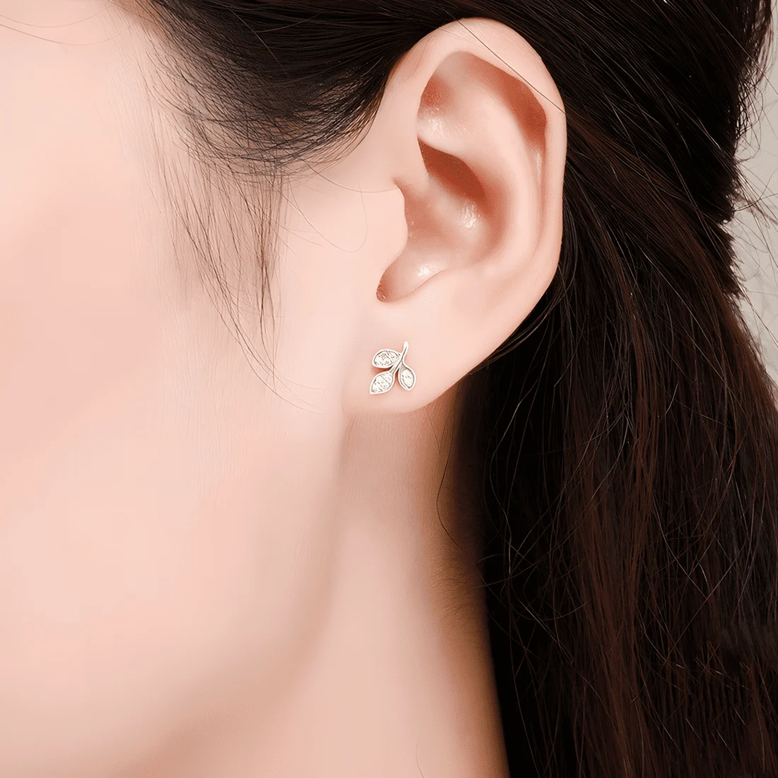 Pendientes de Botón con Hojas Brillantes <myexti><span>Plata de Ley 925, chapada en oro blanco, con circonitas</span></myexti> - Imagen 2