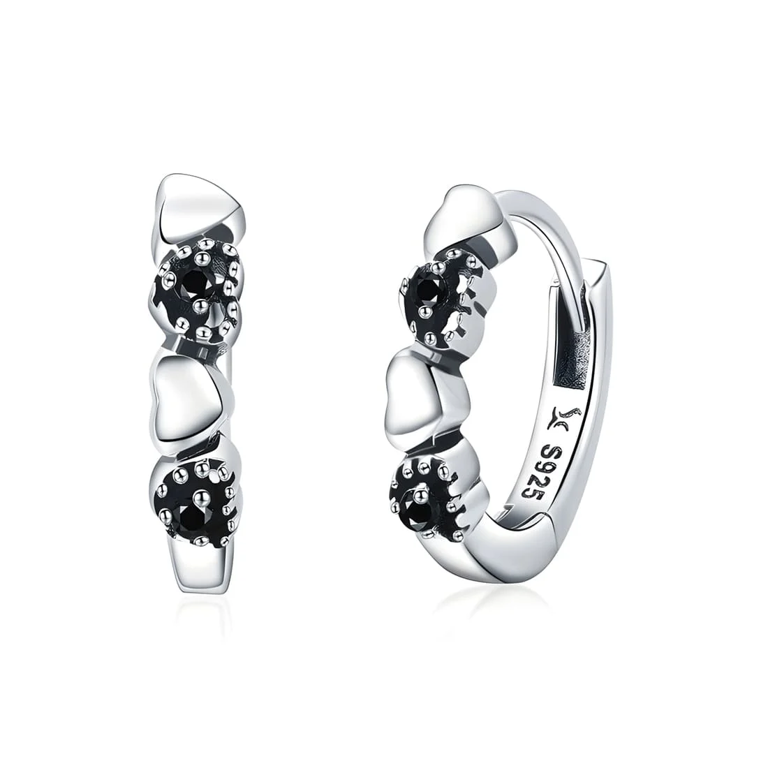Pendientes de Aro Corazones Negros Brillantes <myexti><span>Plata de Ley 925, chapada en oro blanco, con circonitas negras</span></myexti>